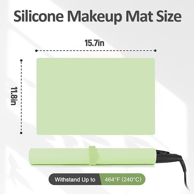 Silicone Makeup Mat for Vanity, 15.7" x 11.8" Heat Resistant Vanity Mat, Easy to Clean & Waterproof, Portable Makeup Accessories for Use While Traveling (Light Green)