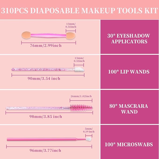 Teenitor 310PCS Disposable Makeup Applicators, Makeup Artist Kit Essentials, Marcara Wands Lip Applicators Disposable, Microswabs, Eyeshadow Applicators, Artist Supplies for Makeup with Storage Box