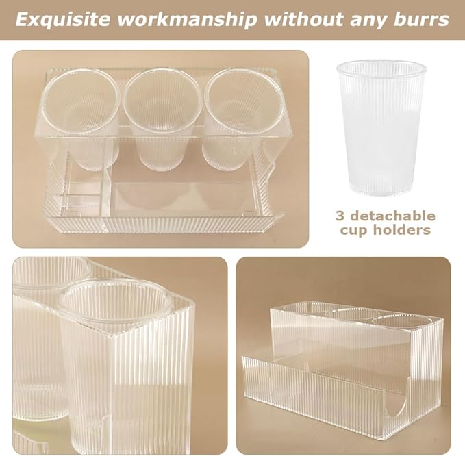 Hair Tool Organizer, Acrylic Hair Styling Tool Holder with Detachable 3 Cups, Clear HairDryer Holder for Bathroom, Vanity, Countertop Storage Curling Iron Stand