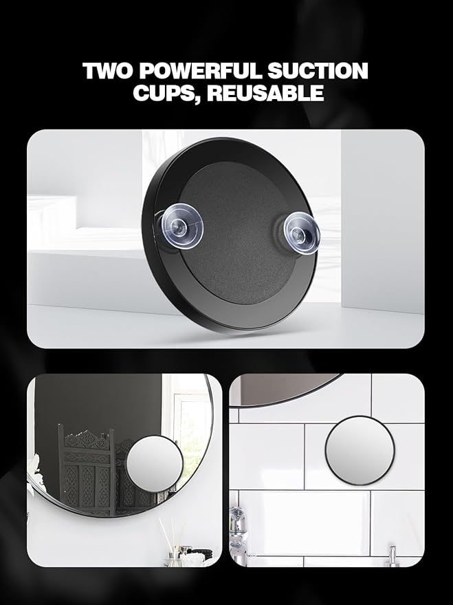 20X/30X/40X Magnifying Mirror with Suction Cups and Tweezers Set, 3.5 inches Travel Magnified Makeup Mirror, Black, 3PCS