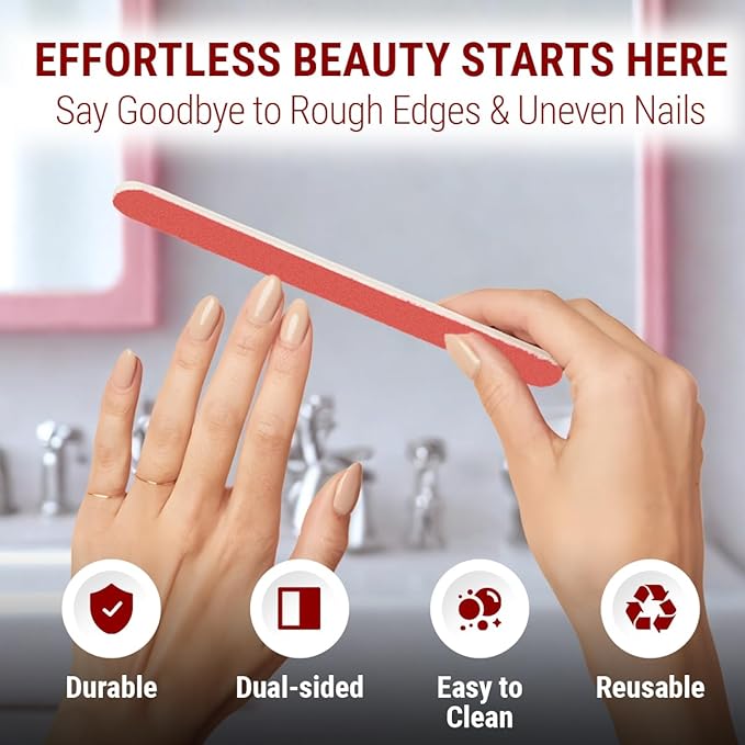 Empyrean Premium Nail Files | Made in USA | Fine 280/320 Extra Fine | Disinfectable Washable Reuseable | Pink Cushion File