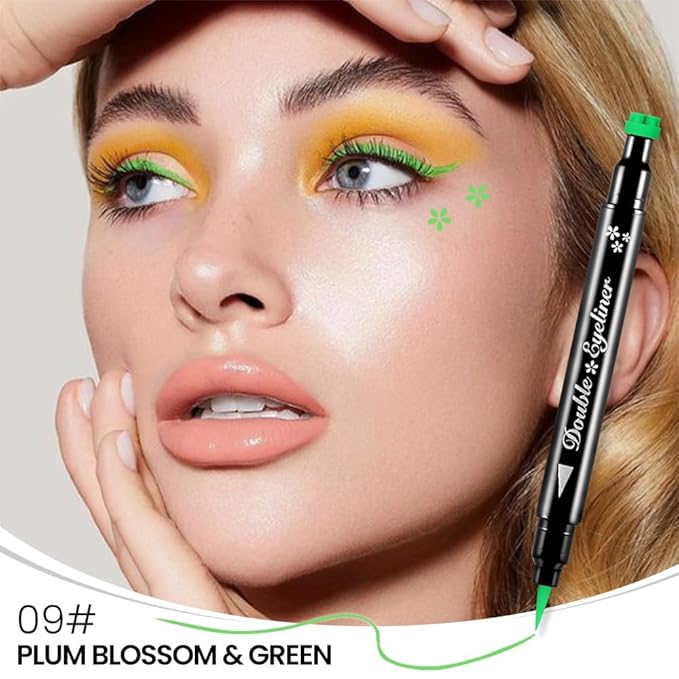 evpct 1Pcs Green Colored Winged Eyeliners Stamp, Green Flowers Face Stamps Makeup Eyeliner Eye Stamp Liners Tool Set Kit for Women Waterproof, Wing Eyeliner Stamp Figures Tool Wingliner Shapes, 09#