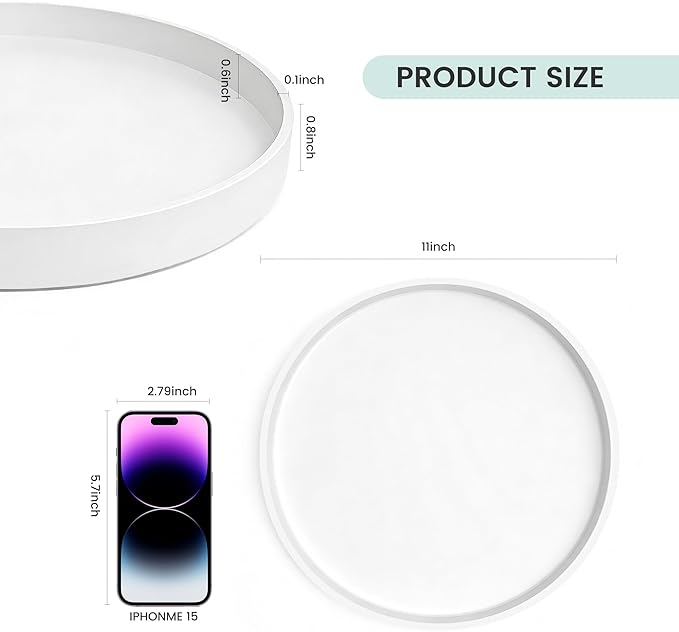 2 Pack 11" Bathroom and Vanity Tray, ABS Bathroom Counter Organizer， Coffee Table Decor for Perfume, Candles, Keys &More. Kitchen Countertop Organizer, Decorative Tray Soap Holder, White