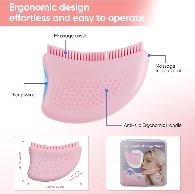 Lymphatic Contour Face Brush-Food Grade Silicone Lymphatic Drainage Massager - Easy Clean Dry Brush for Face for Jawline Sculpting & Anti-Puffiness, Detox & Lift,Improves Skin Glow & Absorption (2)