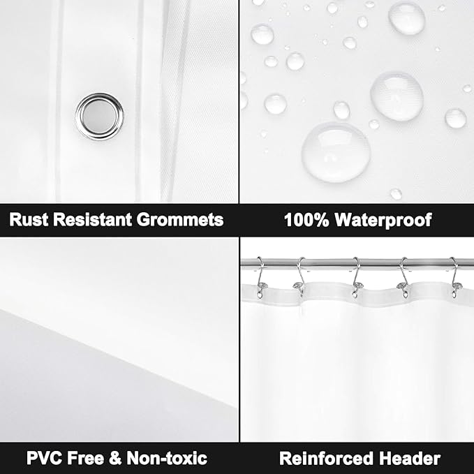 Barossa Design 70x60 Short Frosted Shower Curtain Liner with 3 Magnets - Waterproof Short PEVA Plastic Shower Liner for Bathroom, PVC Free, Metal Grommets - Frost, 70x60