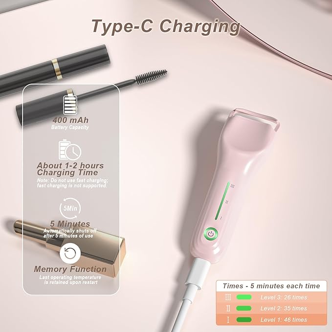 Heated Eyelash Curler, Type-C Rechargeable with 3 Temp Settings & Safe Silicone Pad for Natural Curls, Travel-Friendly (Pink)