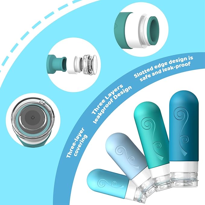 vodvob 16 Pack Travel Bottles Set for Toiletries, TSA Approved Travel Containers Leak Proof Silicone Squeezable Travel Accessories 2oz 3oz for Shampoo Conditioner Lotion Body Wash (BPA Free) (blue)