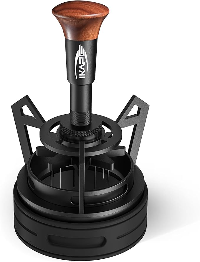 IKAPE Espresso Coffee V3 WDT Tool, 58mm Stirrer Distribution Tool, Equipped with 10-needle Stirrer, Adjustable Needle Height, Coffee Stirrer with Dosing Funnel & Stand