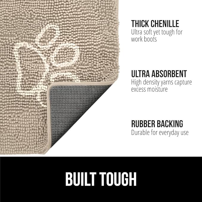 GORILLA GRIP SoakSTOPPER Dog Door Mat, 30x20 Machine Washable Rug Absorbent Doormat Captures Moisture Mud Dirt, Quick Dry Soft Chenille Entryway Rugs Indoor Entrance Mats for Dog Paws, Beige Ivory