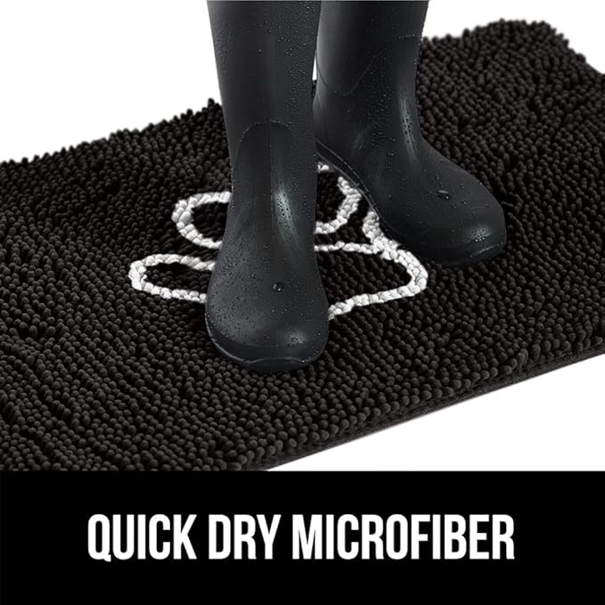 GORILLA GRIP SoakSTOPPER Dog Door Mat, 48x30 Machine Washable Rug Absorbent Doormat Captures Moisture Mud Dirt, Quick Dry Soft Chenille Entryway Rugs Indoor Entrance Mats for Dog Paws, Black White