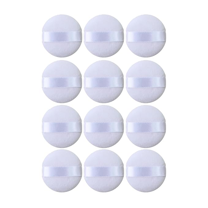 FADETTE Soft Microfiber Small Powder Puff 12 Pcs - 1.75in Diameter x 1.5in Diameter Powder Pact Makeup Sponges for Powder Beauty Gifts for Women Beauty Blender Sponge (Small) (White)