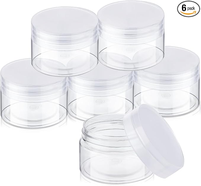 SATINIOR 6 Pack 4 oz Plastic Jars Containers with Lids Wide-mouth Refillable Leakproof Reusable Round Empty Jars for Travel Cosmetic Dry Food Spice Candy Cookie Home Kitchen Organizing (Clear)
