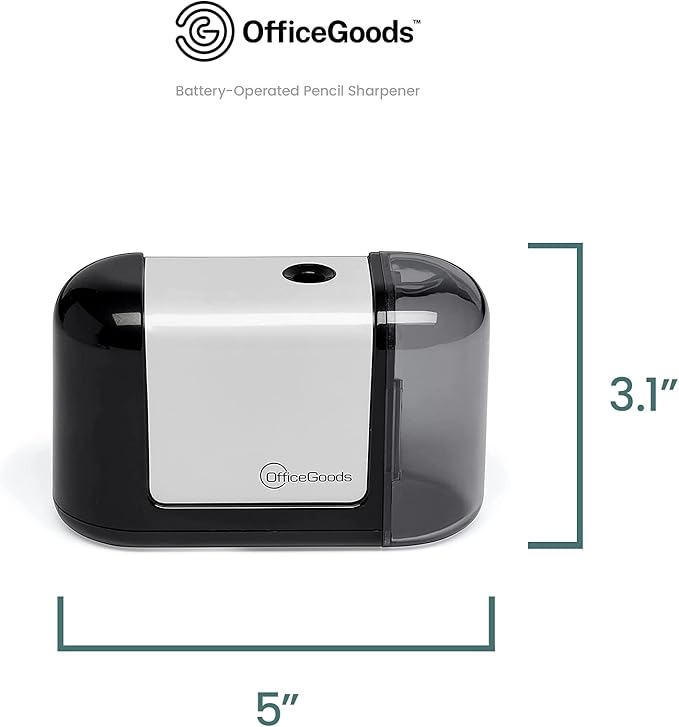 OfficeGoods Mini-Pro Electric Pencil Sharpener - Cordless Portable Sharpener - Battery Operated - Compact & Powerful for Home, Office & School - Black