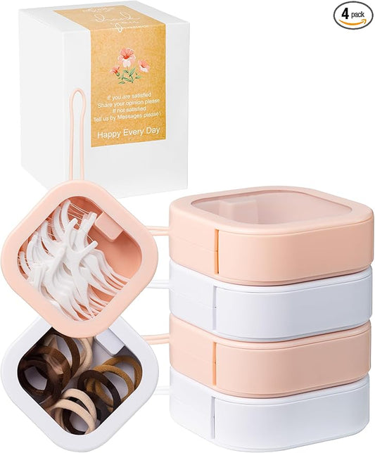 4pcs Hair Tie Organizer,Portable Hair Tie Holder Organizer for Girls, Babby Girl Hair Accessory Organizer for Small Travel Items storage like hair clips,qtips,floss.2pink&2white
