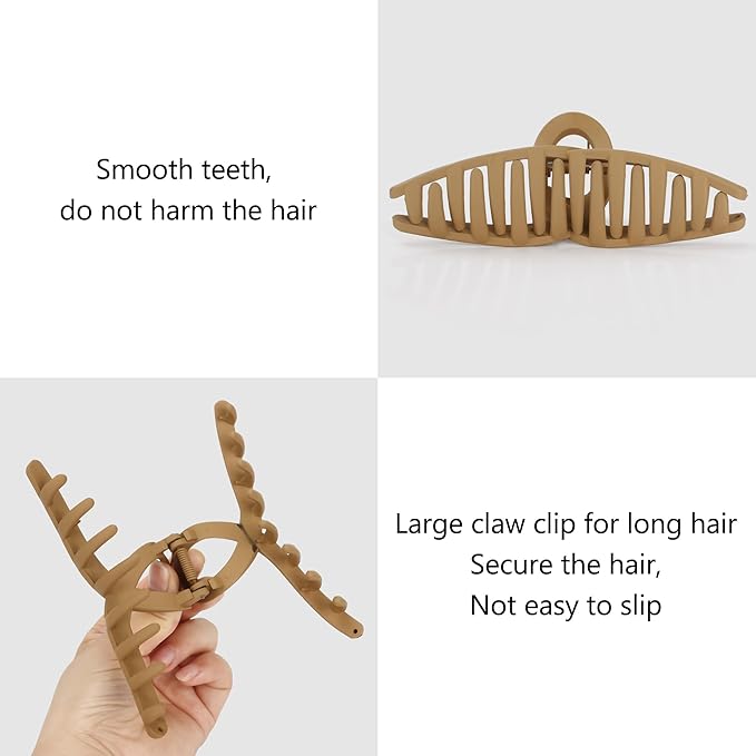 Big Hair Claw Clips Large Matte Butterfly Hair Clips for Women 5.1" Oversize Hair Clip for Long Thick Hair Barrette Accessories for Women's and Girl's 4 PCS (black,light green,pink,khaki)