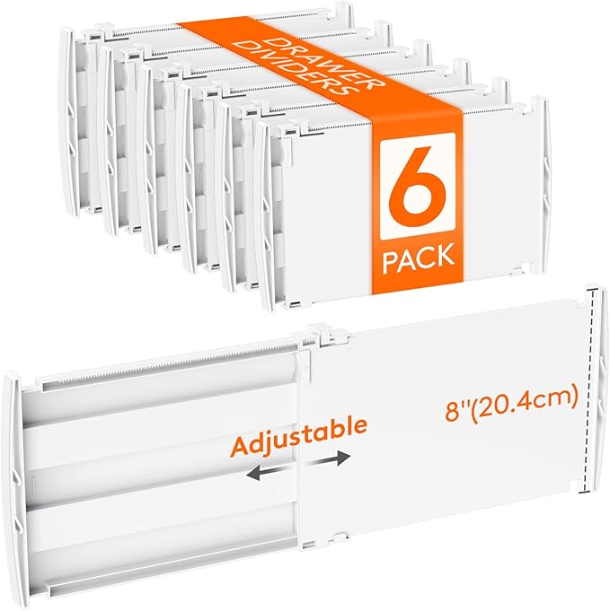 Lifewit 8" High 6 Pack Deep Drawer Dividers, 35 –55cm/13.8-22.5" Adjustable Dresser Drawer Divider, White Drawer Organizer for Clothes, Tall Drawer Separator for Dresser Kitchen Bedroom Cabinet Office