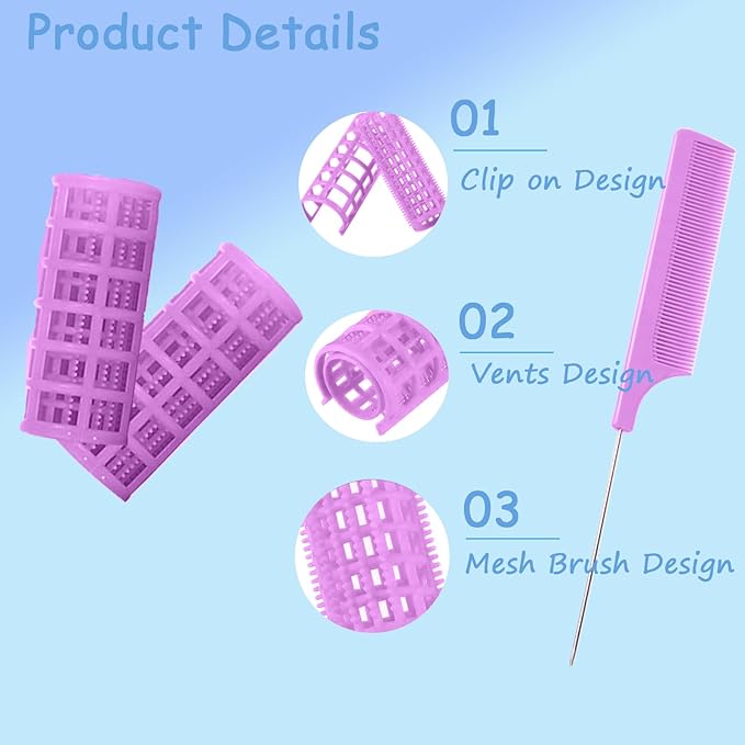 24PCS Plastic Hair Rollers Set 2.0cm/0.8in Heatless Rollers Hair Curlers Snap on Rollers Self Grip Rollers Hairdressing Curlers Tools for DIY Hairdressing Hair Salon (Purple)