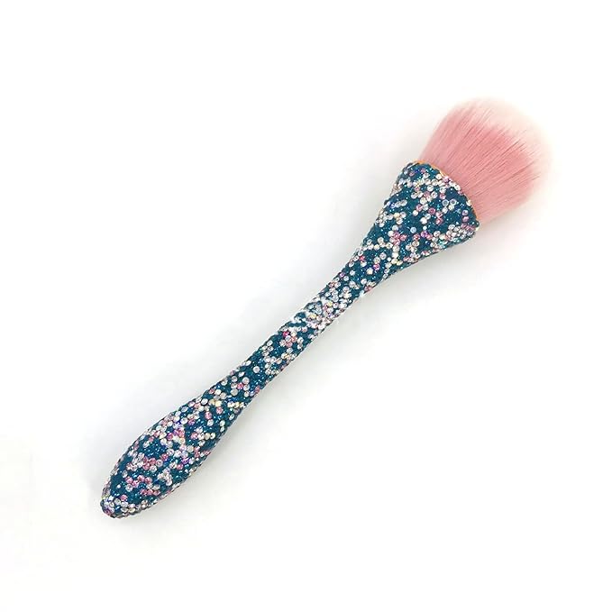 WOKOTO 1pcs Blue Shiny Rhinestone Nail Art Dust Brushes For Acrylic Nails Powder Remover Brushes Loose Face Cosmetics Blending Liquid Foundation Powder Make Up Brushes Nail Trimming Cleaning Tools