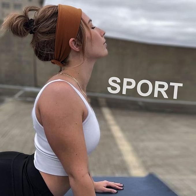 DRESHOW 4 Pack Adjustable Knotted Headbands Non Slip Elastic Yoga Hair Bands Solid Colors Headbands for Women and Girls