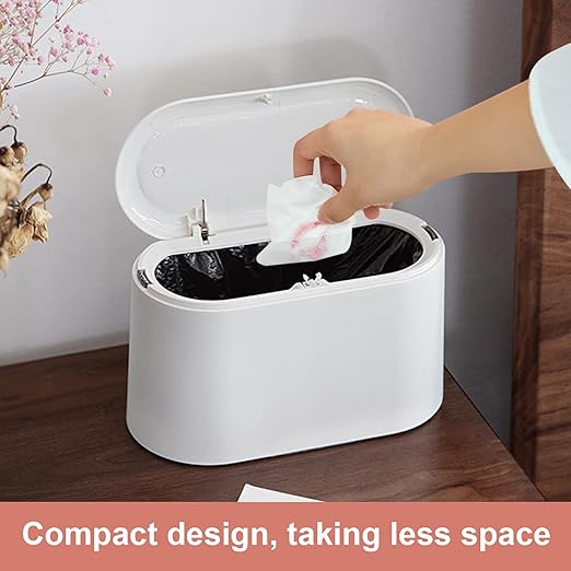 Mini Desk Trash Can with Lid with 90 Pcs Trash Bag, Lint Bin 0.5 Gallon Countertop Waste Bin for Table Tiny Garbage Can for Office Bedroom (White)