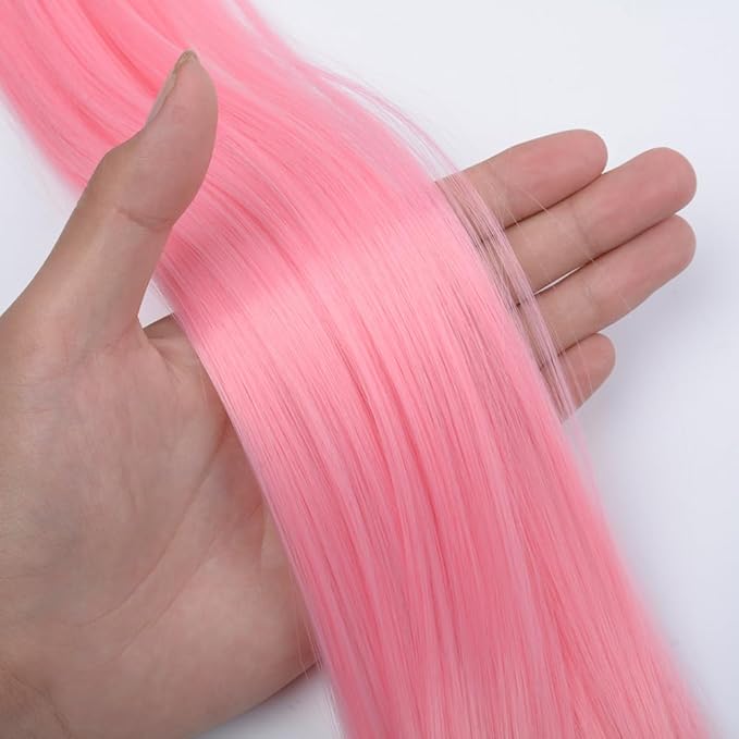 Colored Clip in Hair Extensions 20Inch Straight Syntactic Pink Color Hairpiece Rainbow Party Highlights for Women 16Pcs (Pink Ⅱ)
