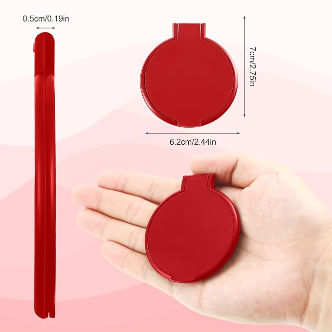 36 Pcs Compact Mirror Bulk Portable Round Makeup Mirror Mini Foldable for Purse Women Travel Daily Use Mother‘s Day Gifts (Red)