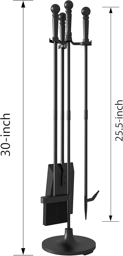 Fire Beauty Fireplace Tools Set 4 Pieces Black Wrought Iron Fire Tool Set for Outdoor/Indoor Include Poker, Shovel, Brush and Stand Accessories Set