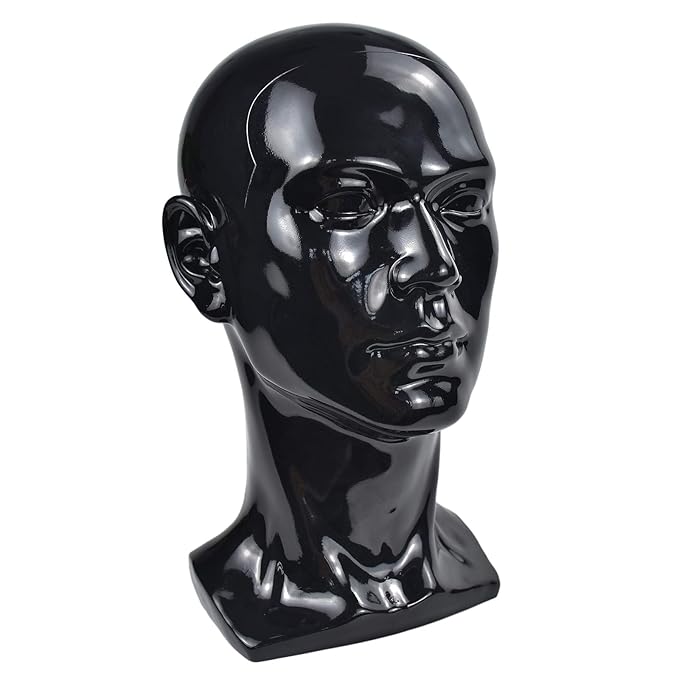 Ba Sha PVC Mannequin Head Black Male Manikin Dummy Stand Model Display Hat Scarf Wigs Hair Glasses Hat Beauty Styling Tool with Mount Hole