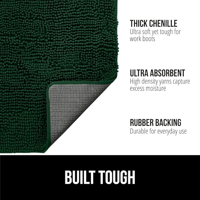 GORILLA GRIP SoakSTOPPER Dog Door Mat, 48x30 Machine Washable Rug Absorbent Doormat Captures Moisture Mud Dirt, Quick Dry Soft Chenille Entryway Rugs Indoor Entrance Mats for Dog Paws, Deep Green