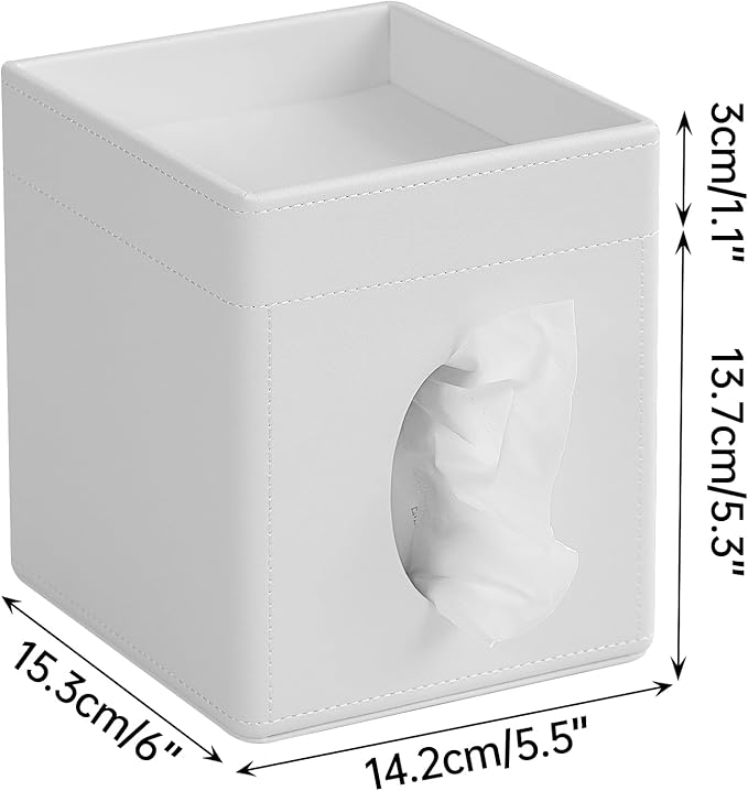 Tissue Box Cover, PU Leather Square Tissue Box Holder with Storage Tray for Bathroom Vanity Countertop Night Stands Bedroom Office Desk, Stylish Tissue Holder Decorative Organizer