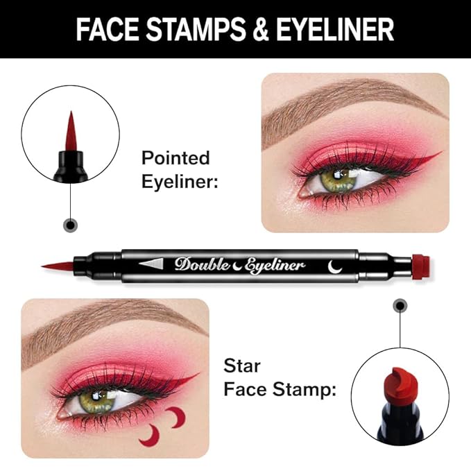 evpct 1Pcs 2-in-1 Red Colored Winged Eyeliners Stamp, Red Moon Face Stamps Makeup, Waterproof Eyeliner Eye Stamp Liners Tool Set Kit for Womem, Wing Eyeliner Stamp Figures Tool Wingliner Shapes, 11#