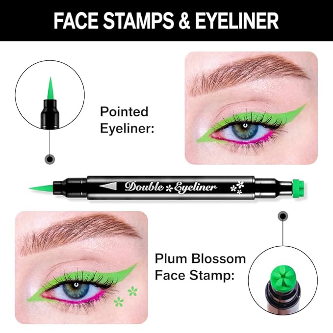 evpct 1Pcs Green Colored Winged Eyeliners Stamp, Green Flowers Face Stamps Makeup Eyeliner Eye Stamp Liners Tool Set Kit for Women Waterproof, Wing Eyeliner Stamp Figures Tool Wingliner Shapes, 09#