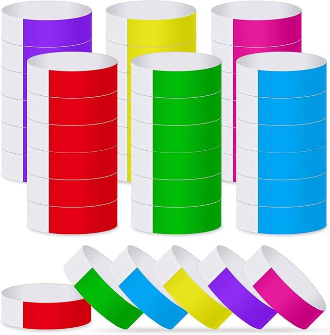 MIAHART Paper Wristbands for Events - Assorted Colors, 600 Pcs Neon, Waterproof, Lightweight Concert Wristbands