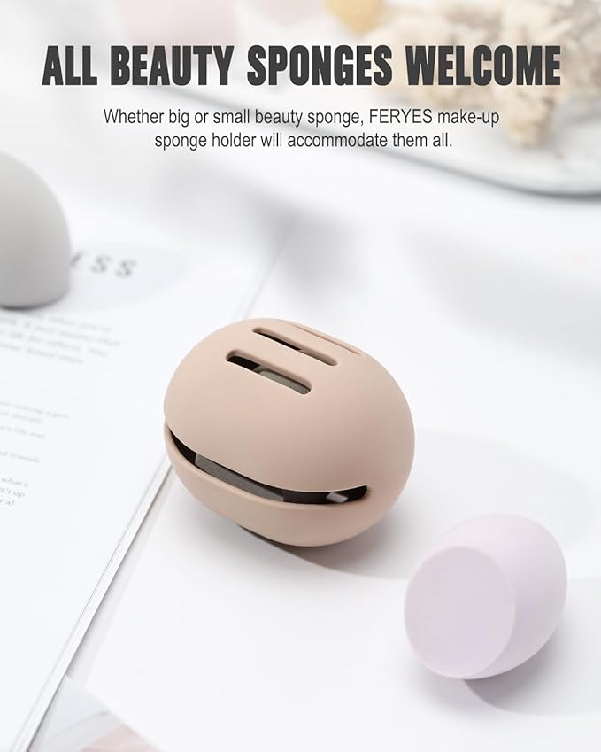 FERYES 2 PCS Makeup Sponge Holder – Shatterproof Eco-Friendly Silicone Beauty Make Up Blender Case for Travel - Khaki