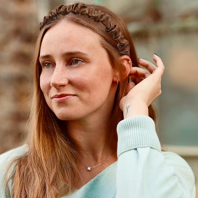 Madison Tyler Leather Headbands for Women | PU Leather Brown Handmade Outdoor Hair Band for Girls | Thin and Thick Hair | Skincare and Boho Spring Headband for Women