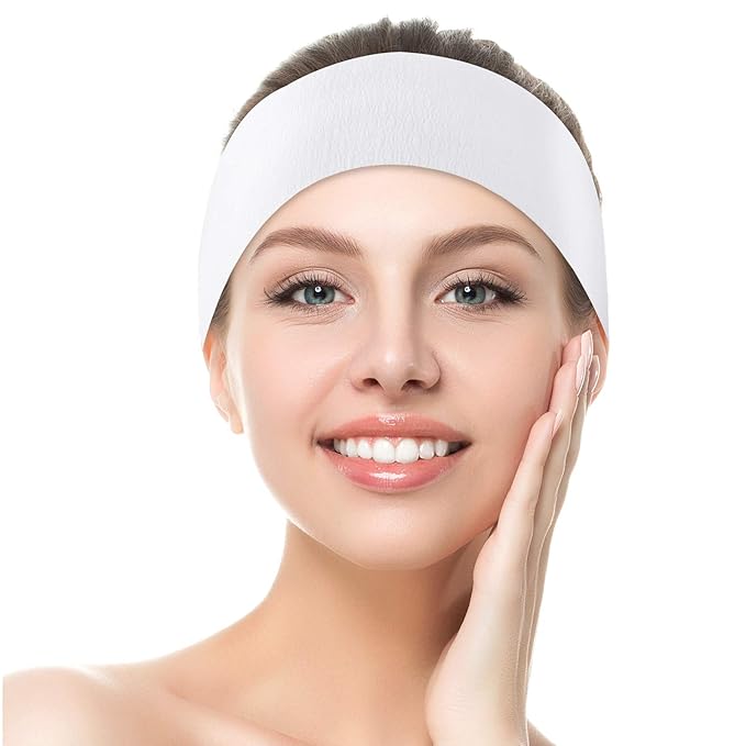 WILLBOND 50 Pieces Disposable Headbands Soft Non-woven Spa Facial Headbands Stretch Skin Care Hair Band with Convenient Closure, Salon Makeup Sauna Supplies for Women Girls, White