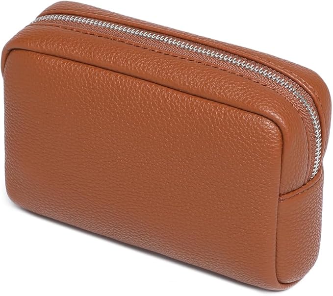 Makeup Bag Large Capacity Women's Classic Black Wash Bag Adjustable Partition Wash Brush and Cosmetic Carrying Bag (PU/Saddle Brown)