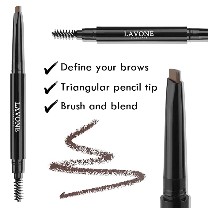 LAVONE Eyebrow Stamp Pencil Kit for Eyebrows Makeup, with Waterproof Eyebrow Pencil, Eyeliner, Eyebrow Pomade, and Dual-ended Eyebrow Brush - Light Brunette