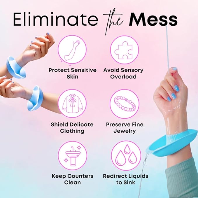 LiquiBands Face Washing Wristbands – No More Wet Sleeves with This Skincare Essential - Silicone Spa Bands to Catch Water Drips – Stocking Stuffer for Girls & Women (Sky Blue, 1 Pair)