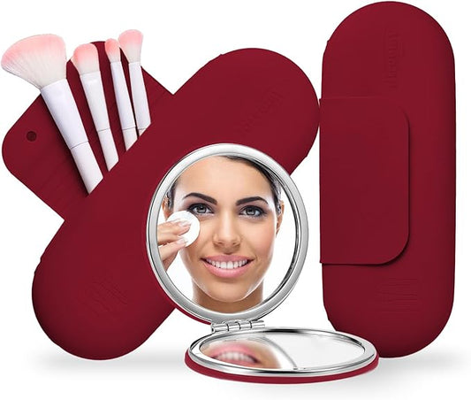 Travel Makeup Brush Holder, Silicone Makeup Brush Organizer, Dirt-Resistant Easy to Clean Makeup Brush Bag with Anti-Fall Out Magnetic Closure, Travel Essentials for Women (Wine)
