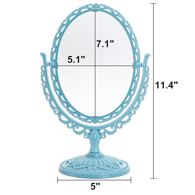 DEAYOU 4 Pack Oval Shaped Cosmetic Mirror, Vintage Vanity Tabletop Mirror Double Sided, Rotatable Cute Dresser Mirrors with Stand for Makeup, Girl, Women, Beauty, Spa Party, 4 Color