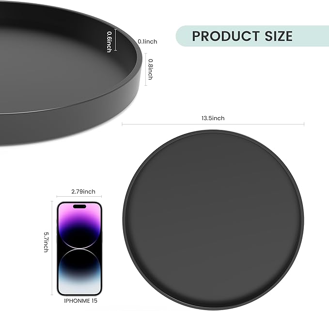 1 Pack 13.5" Bathroom and Vanity Tray, ABS Bathroom Counter Organizer， Coffee Table Decor for Perfume, Candles, Keys &More. Kitchen Countertop Organizer, Decorative Tray Soap Holder, Black