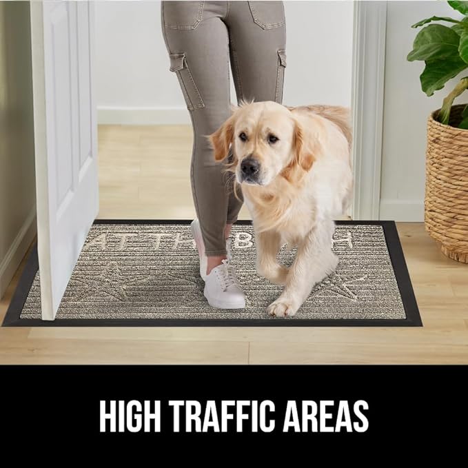 GORILLA GRIP 100% Waterproof All-Season WeatherMAX Doormat US Designed Natural Rubber, Stain and Fade Resistant, Low Profile Indoor Outdoor Door Mats, Easy Clean Patio Mat, 17x29, Sand Beach