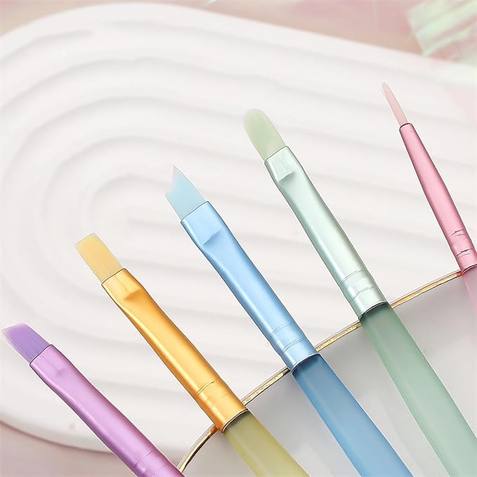 SILPECWEE 5pcs Acrylic Nail Brush Set Macaron Color Nail Art Brush Detail Liner, French Tip, Cleaning Fingernail, Gel Builder, Nail Design Brushes Painting Pen Manicure Brush Tool