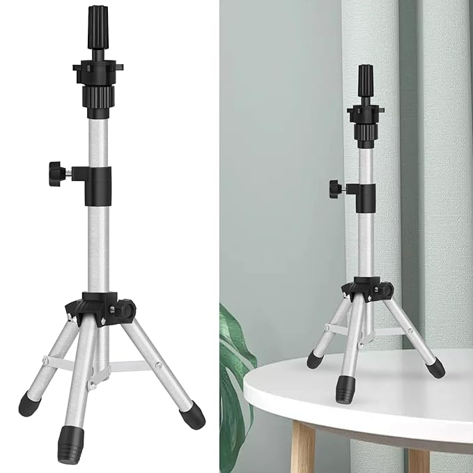 Wig Stand Tripod, 25 Inch Adjustable Mannequin Head Stand, Wig Head Stand for Training Heads And Canvas Block Head (Silvery, Mannequin Head Not Included)