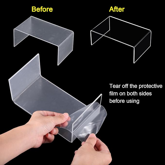 Chuangdi 20 Pcs Acrylic Display Risers, Clear Product Stand, Jewelry Display Riser Shelf Showcase Fixtures for Figure Dessert Cupcake Candy Action Showcase(Extra Large Set)
