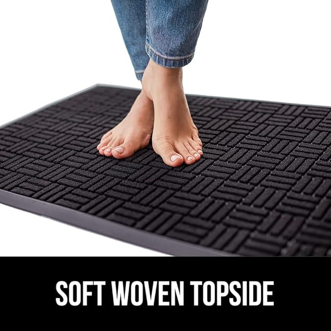 GORILLA GRIP 100% Waterproof All-Season WeatherMAX Doormat, 72x24, US Designed Natural Rubber, Stain and Fade Resistant, Low Profile Indoor Outdoor Door Mats, Easy Clean Patio Mat, Black Maze