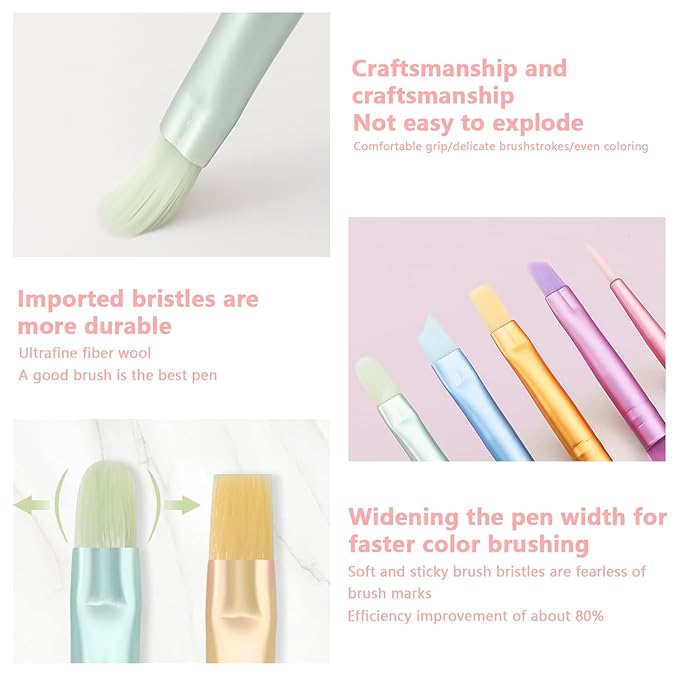 SILPECWEE 5pcs Acrylic Nail Brush Set Macaron Color Nail Art Brush Detail Liner, French Tip, Cleaning Fingernail, Gel Builder, Nail Design Brushes Painting Pen Manicure Brush Tool