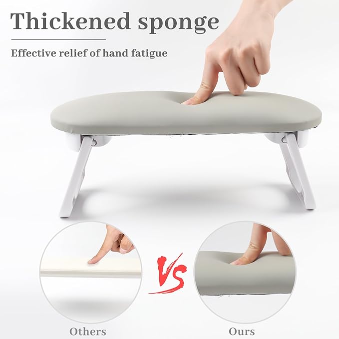Nail Arm Rest, Professional Foldable PU Leather Nail Hand Rest with PVC Table Mat for Acrylic Nails, Soft Nail Hand Pillow Non-slip for Manicure Salon Use (higher-Grey)