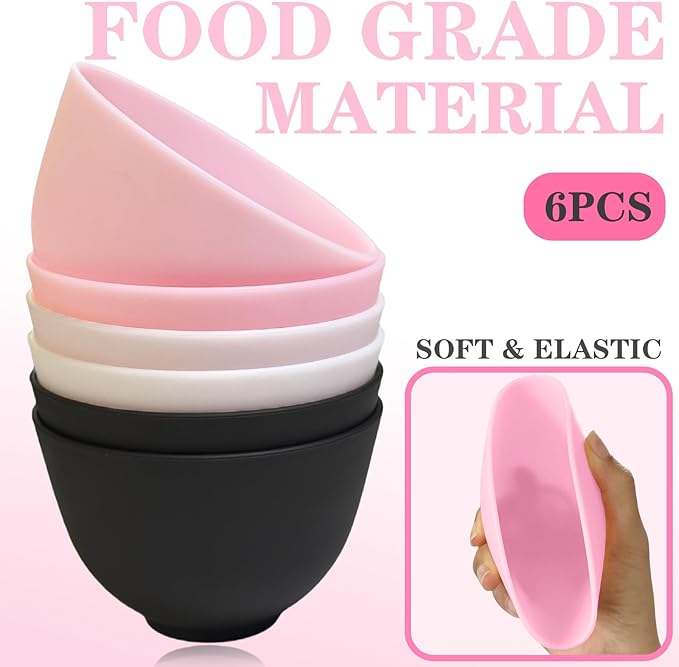 9Pcs Face Mask Mixing Bowl DIY Silicone Facial Mask Bowl for Home Salon Spa Face Skin Applicator Bowl with Stir Sticks, Black,White,Pink